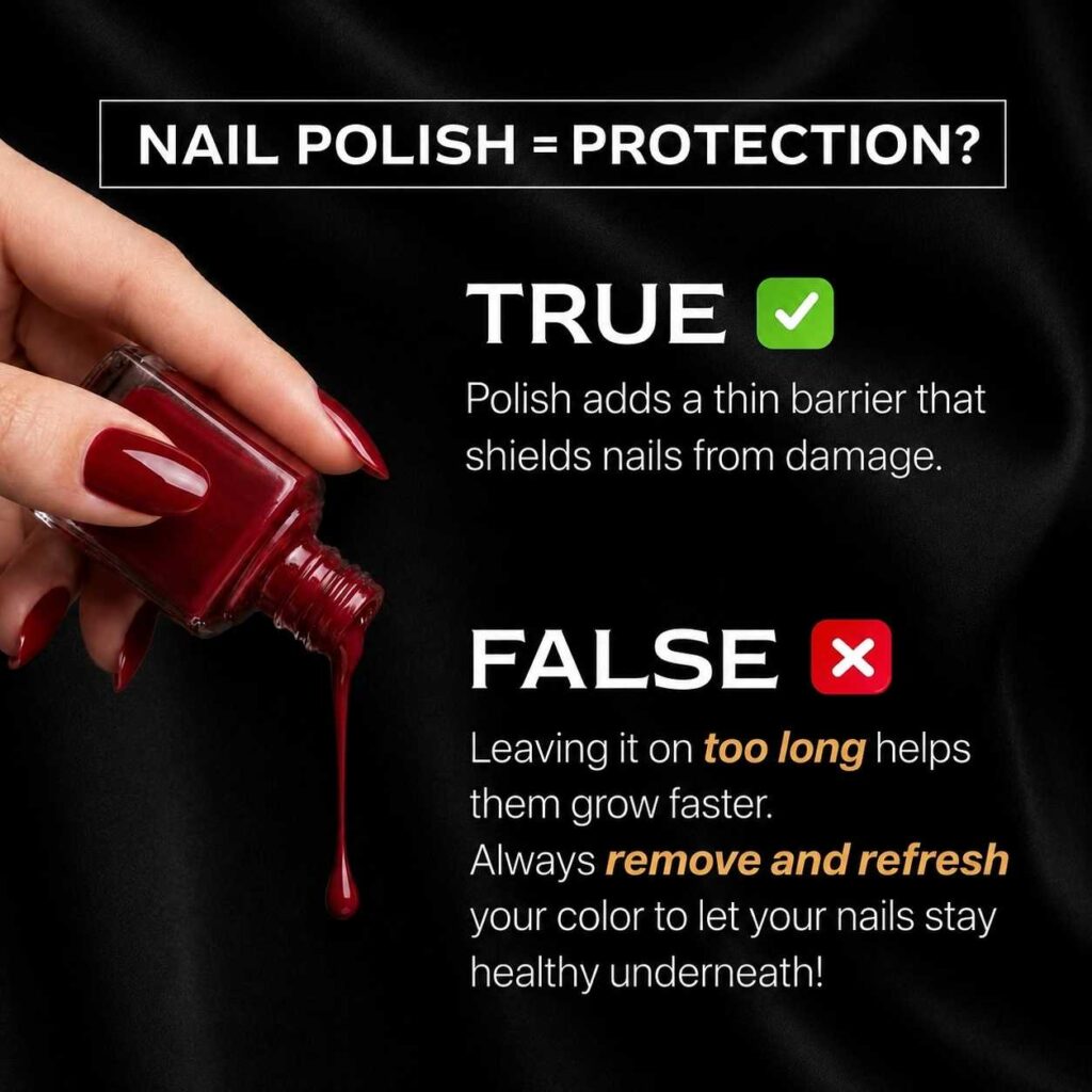 Freshly polished natural nails at Vidao Nails & Day Spa in Houston, TX, demonstrating how nail polish can help protect nails from everyday wear.
